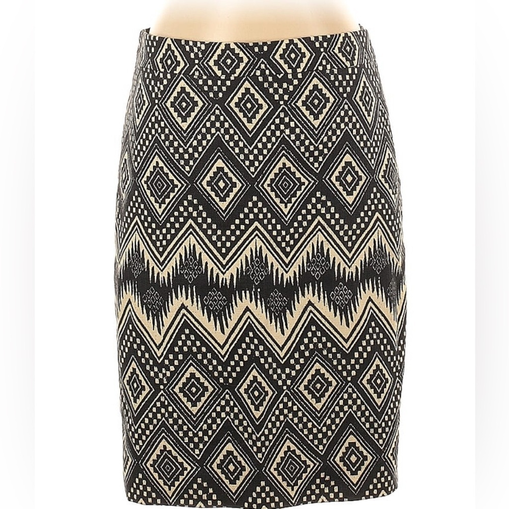 J. Crew Black and Cream Patterned Pencil Skirt